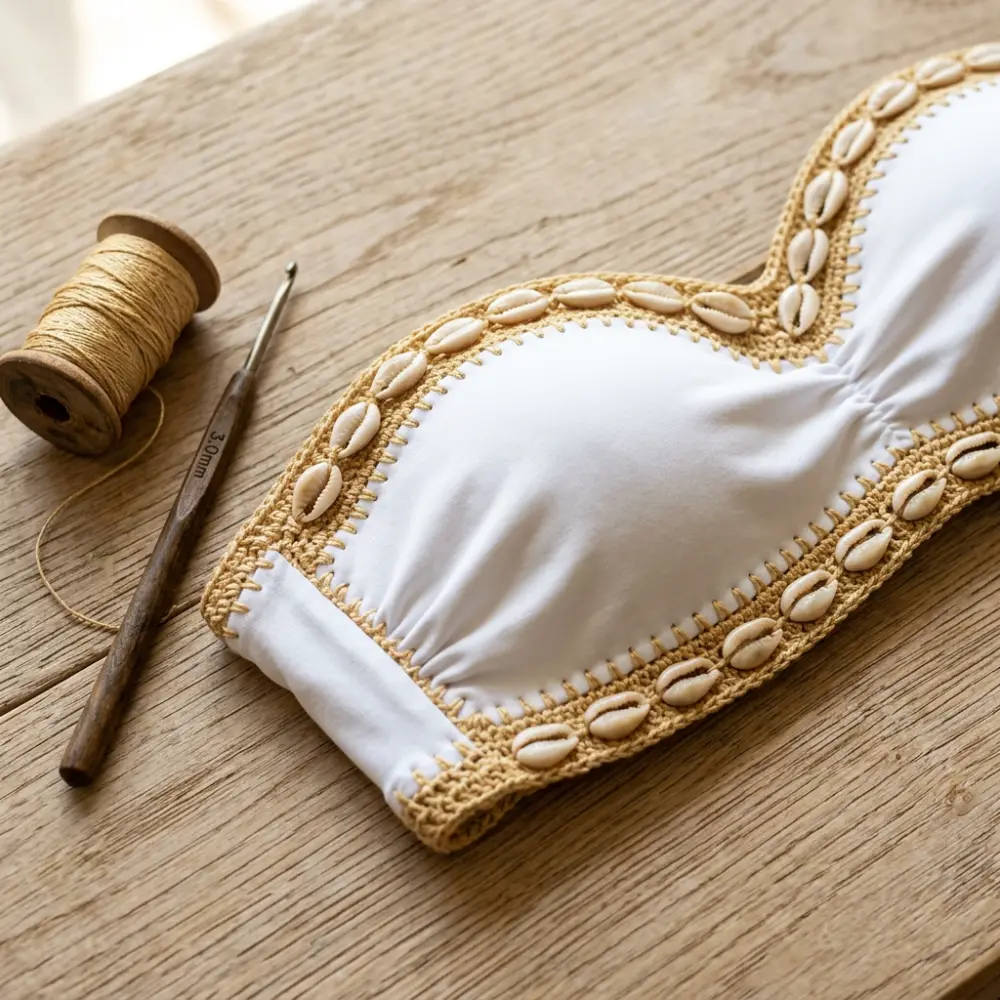 Copa con caseado de crochet y caracoles