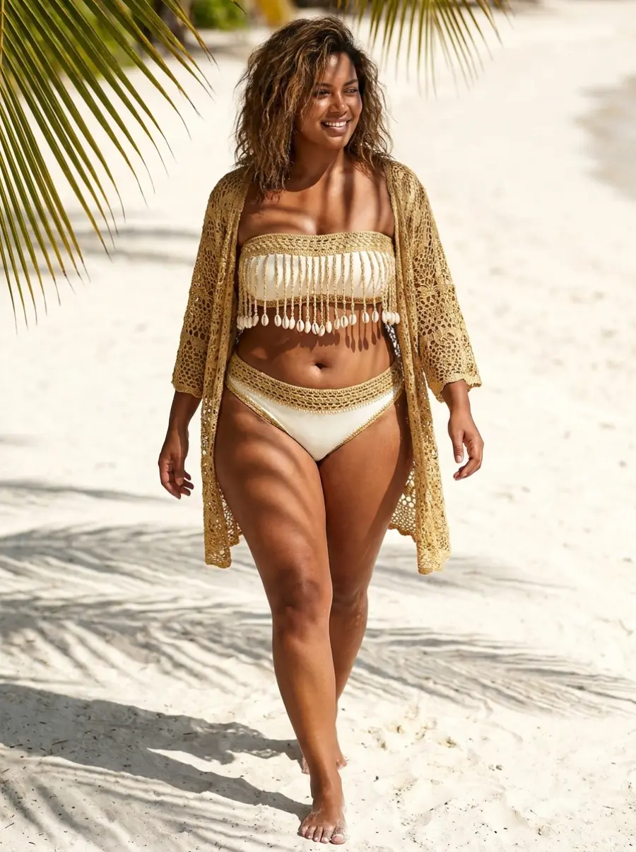 Bikini de crochet con flecos de caracoles